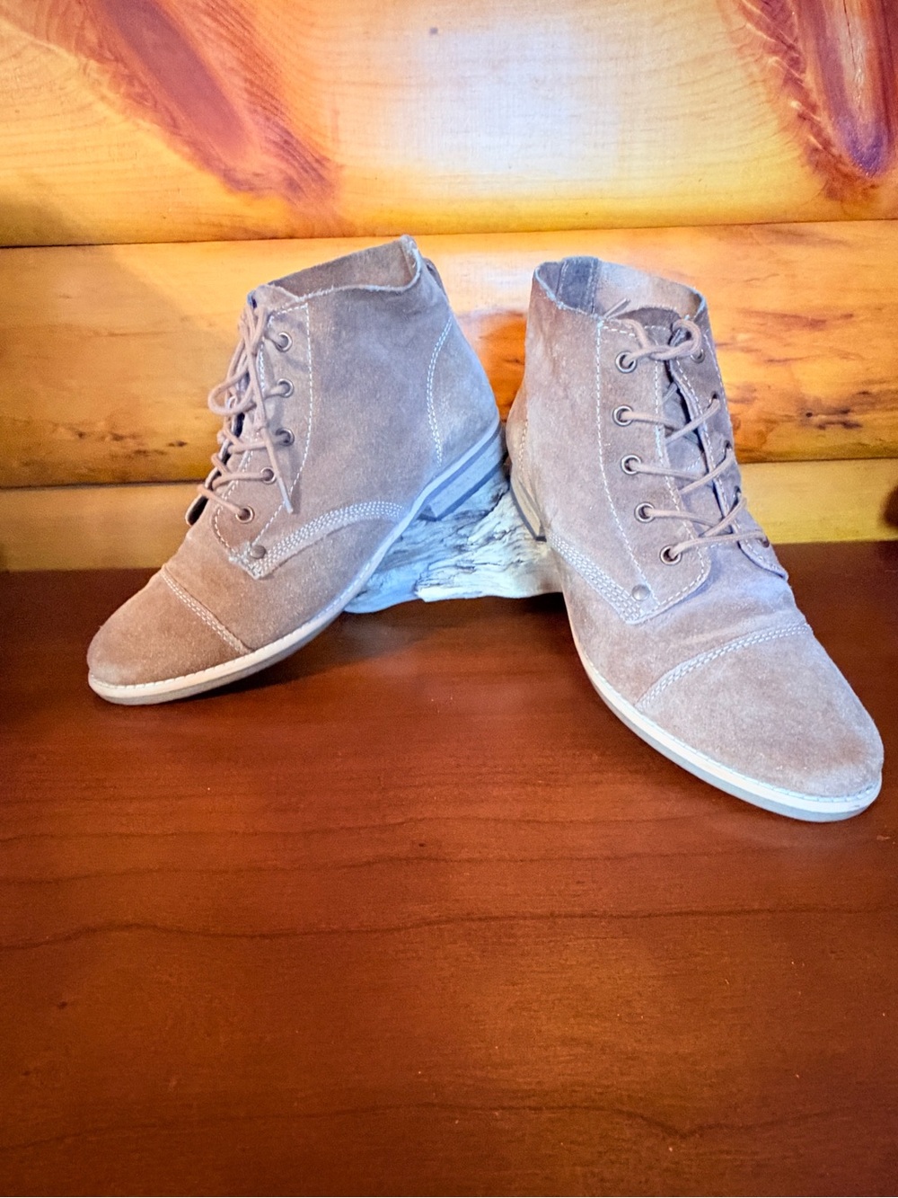 Diba Taupe Suede Lace-Up Cap Toe Ankle Booties